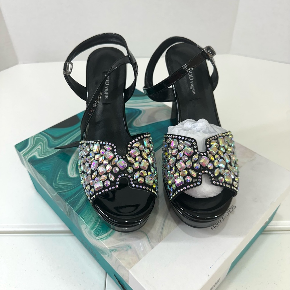 Black Rhinestone Platform Sandals - Picture 6 of 16